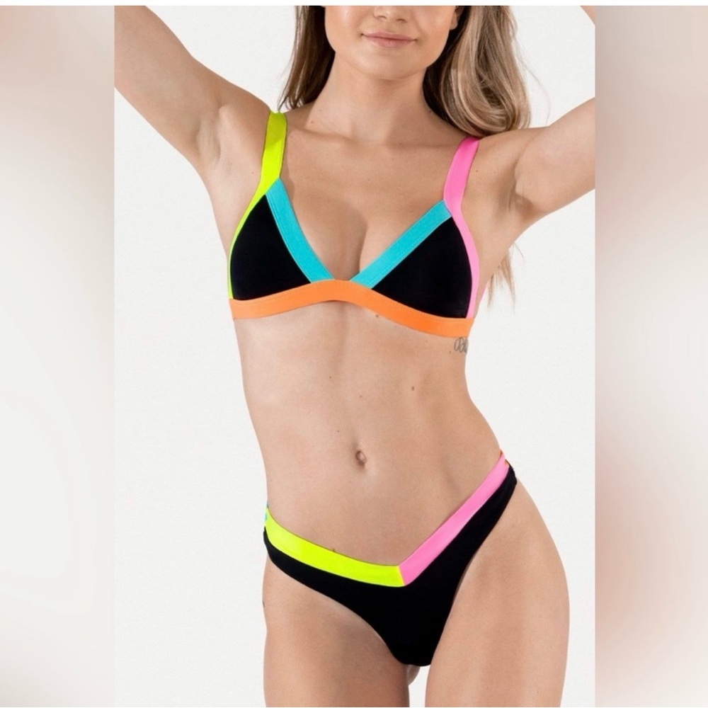 Oneone swim Black Bikini with Neon Pink, Lime & Aqua Trim
